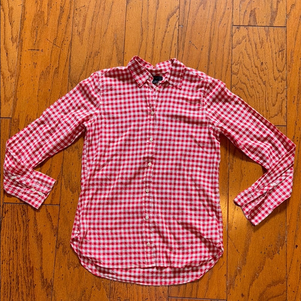Cool, cotton, sz. 0 red gingham J. Crew button down